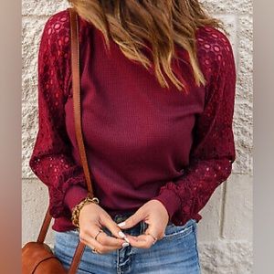 NWOT - Mihol Maroon Lace Shirt - Medium